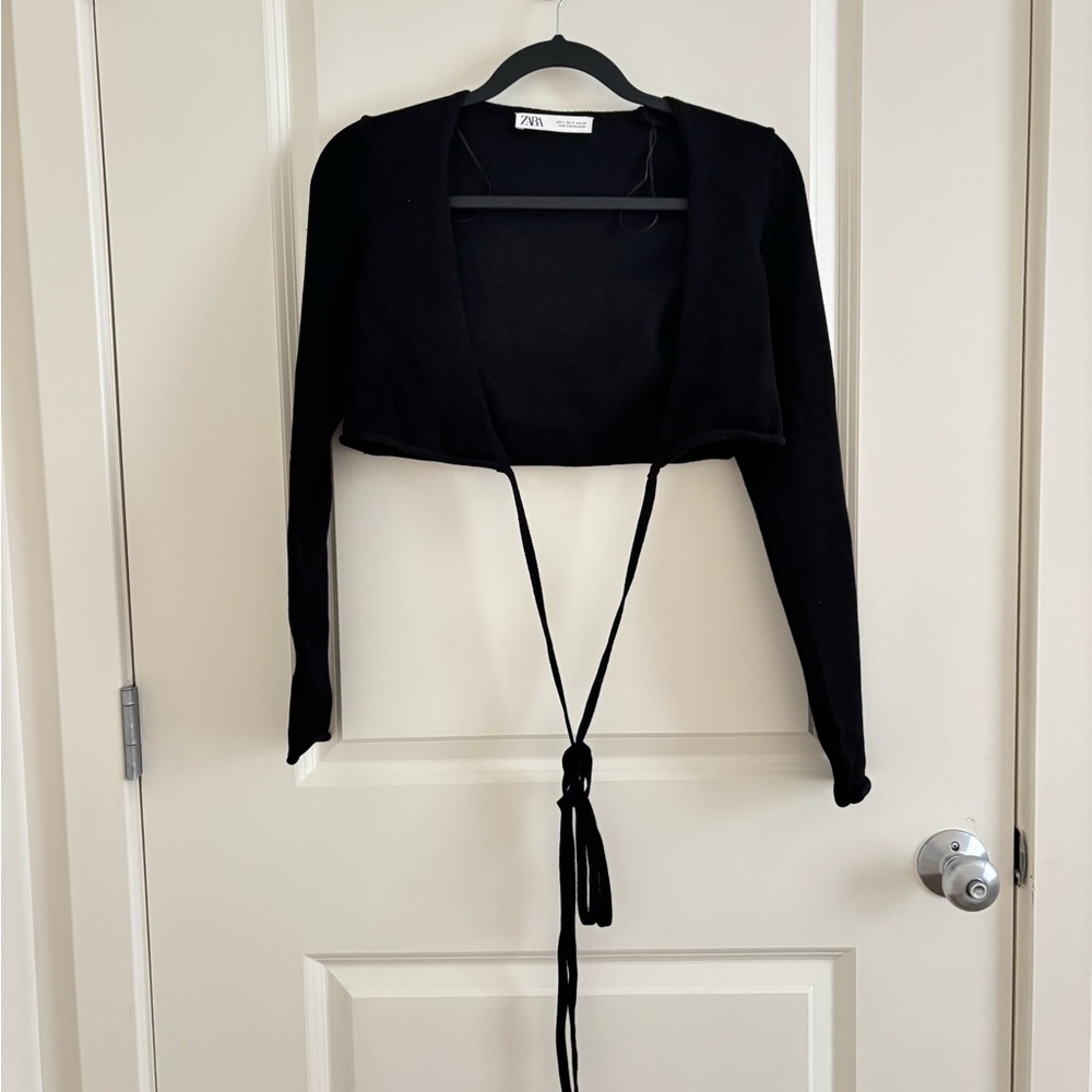 Zara Elegant Black Knit Wrap Top